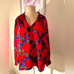 J Crew red charmeuse blouse